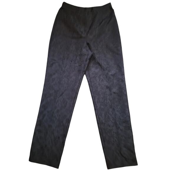 DRESSBARN Womens Black Floral Jacquard Dress Pants Sz 4 Back Elastic Minimalist - Picture 1 of 7